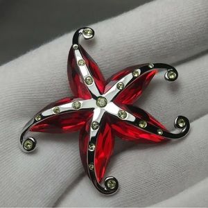 Authentic Swarovski Red Starfish Crystal Brooch
